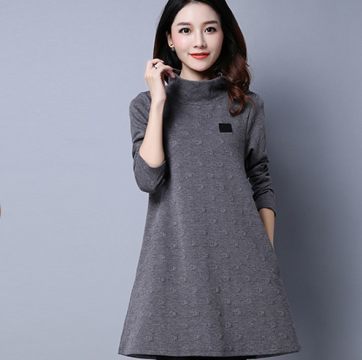 1A-351实拍2016秋冬新款夹棉文艺范休闲大码女装长袖高领连衣裙3299产品详解