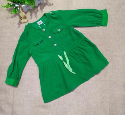 衣衣出彩PLU4012女童连衣裙 春季灯芯绒绿的时尚魅力